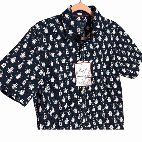 NWT MENS RUGBY UNIVERSITY CHRISTMAS NOVELTY BUTTON UP SHIRT GNOMES SNOWMEN SZ S - Picture 2 of 6